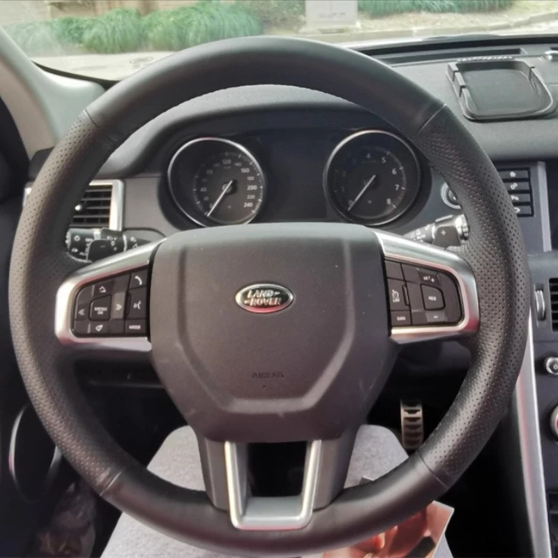 

Для Land Rover Discovery Sport 2015 2016 2017 2018, прошитый вручную черный нескользящий чехол на руль автомобиля из натуральной кожи