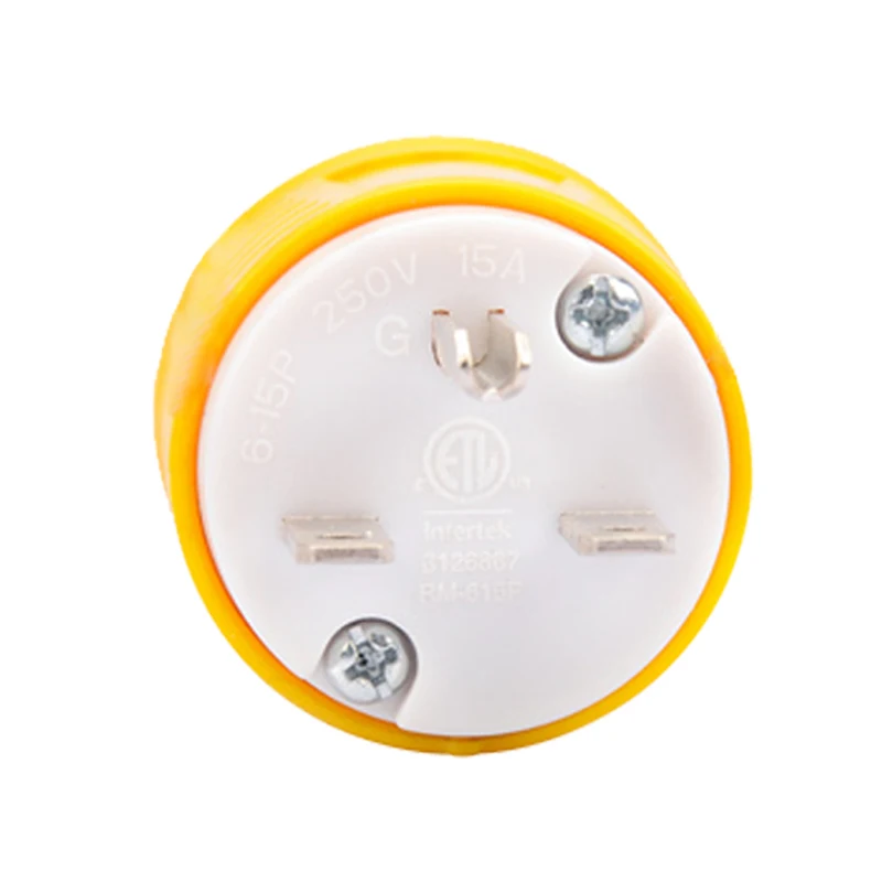 US standard yellow NEMA 6-15P three-pin assembled male industrial power supply 15A250V US and Canada wiring plug ETL