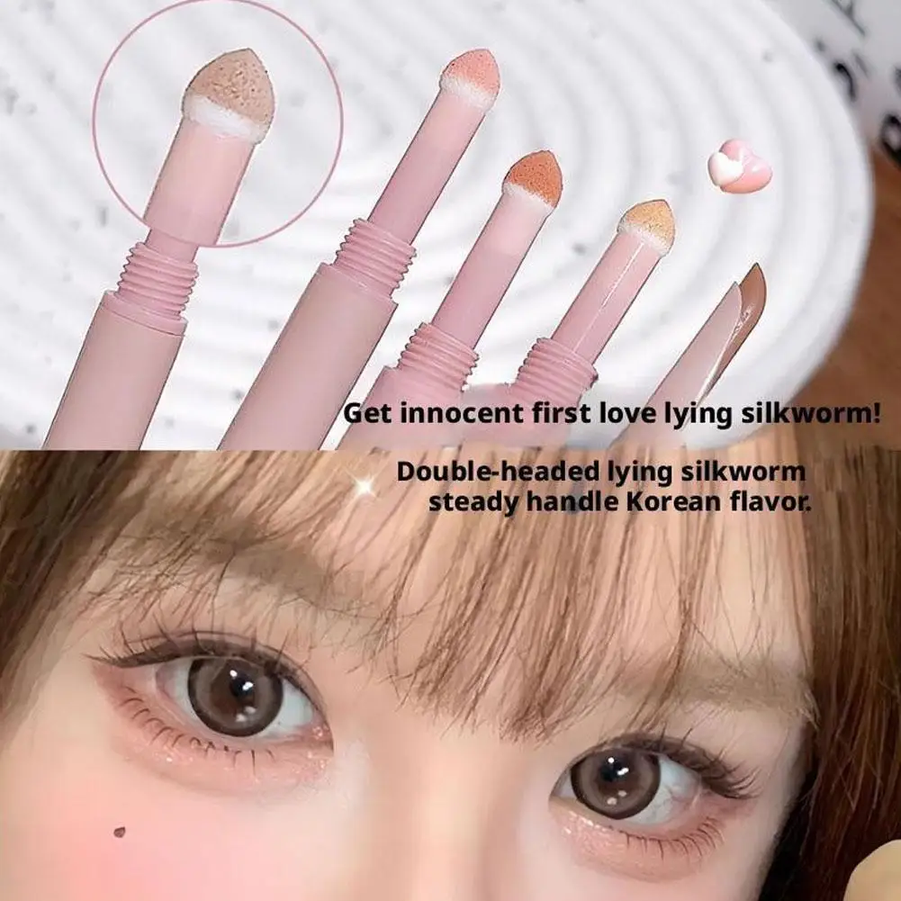Matita per occhi 2 in 1 con baco da seta sdraiato, ombretto rosa a prova di sbavature e evidenziatore luccicante, stick illuminante, cosmetici coreani