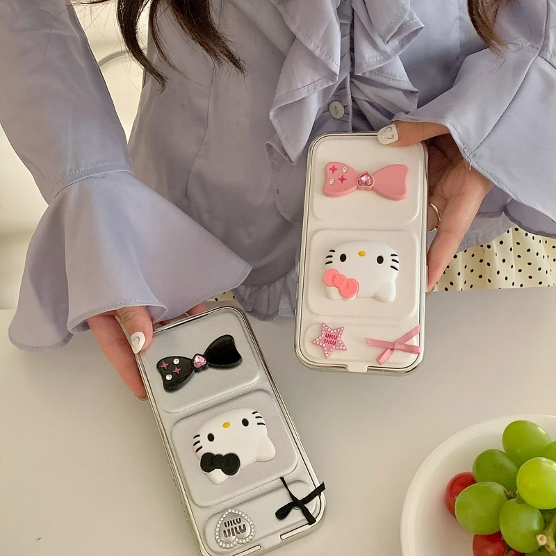 Custodia per telefono stereoscopica 3D Cute Cartoon Sanrio Hello Kitty per iPhone 15 14 13 12 11 Pro Max Cover posteriore pieghevole per supporto