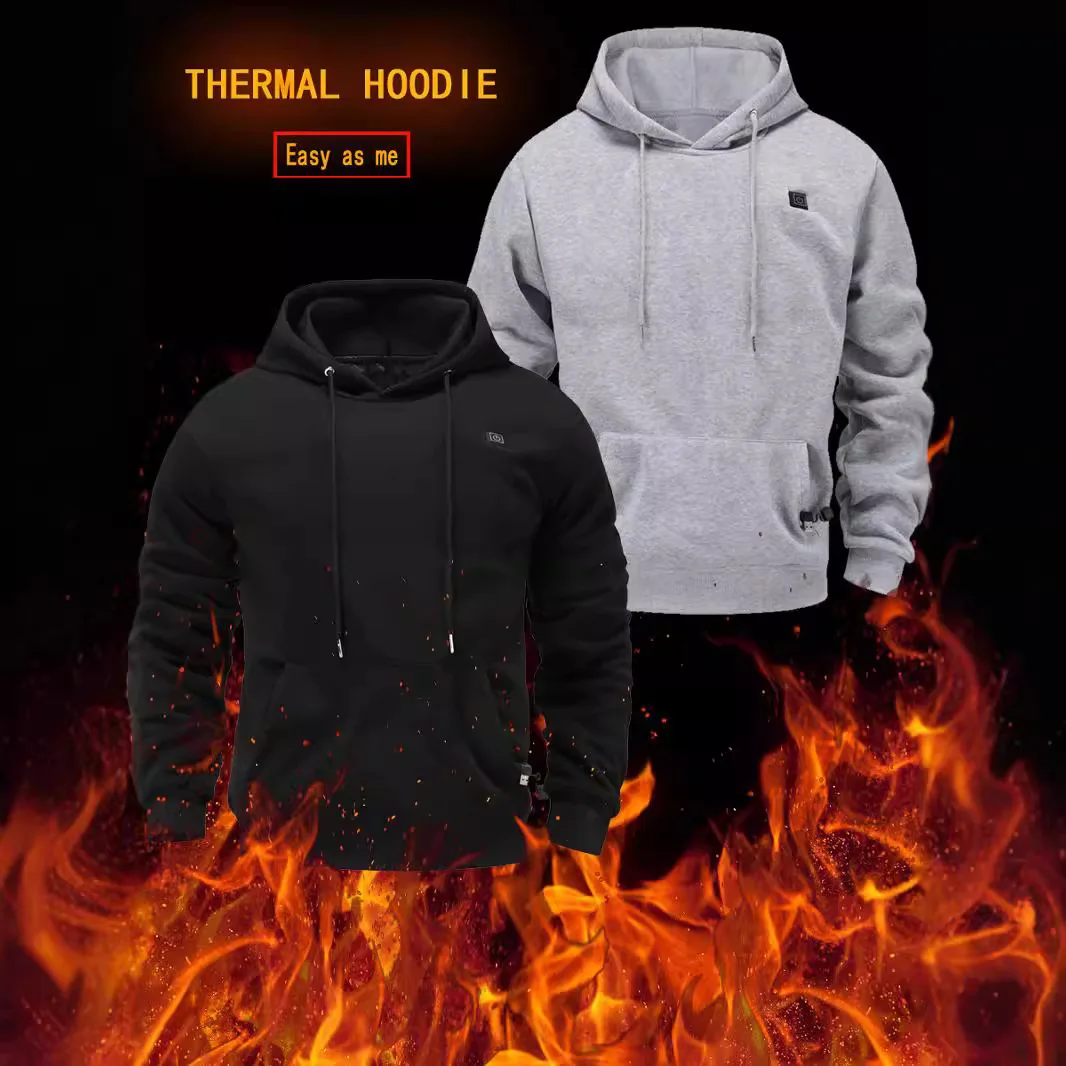 Men's USB Electric Heated Hoodie, Thick Fleece Warm Thermal Sweatshirt, Outdoor Winter Casual Heating Clothes