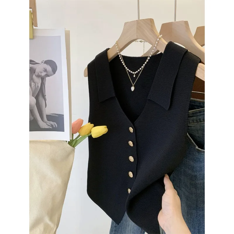 

2025 Summer New Women's Vest Pure Color V-Neck Loose Chiffon Sleeveless Twisted Button Top Blouse Shirt