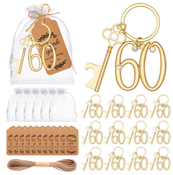 15pcs/5sets Gold Bottle Opener Keychain Set, Bulk Party Favors for Wedding Guests, Birthday Anniversary Gifts, Event Souvenirs