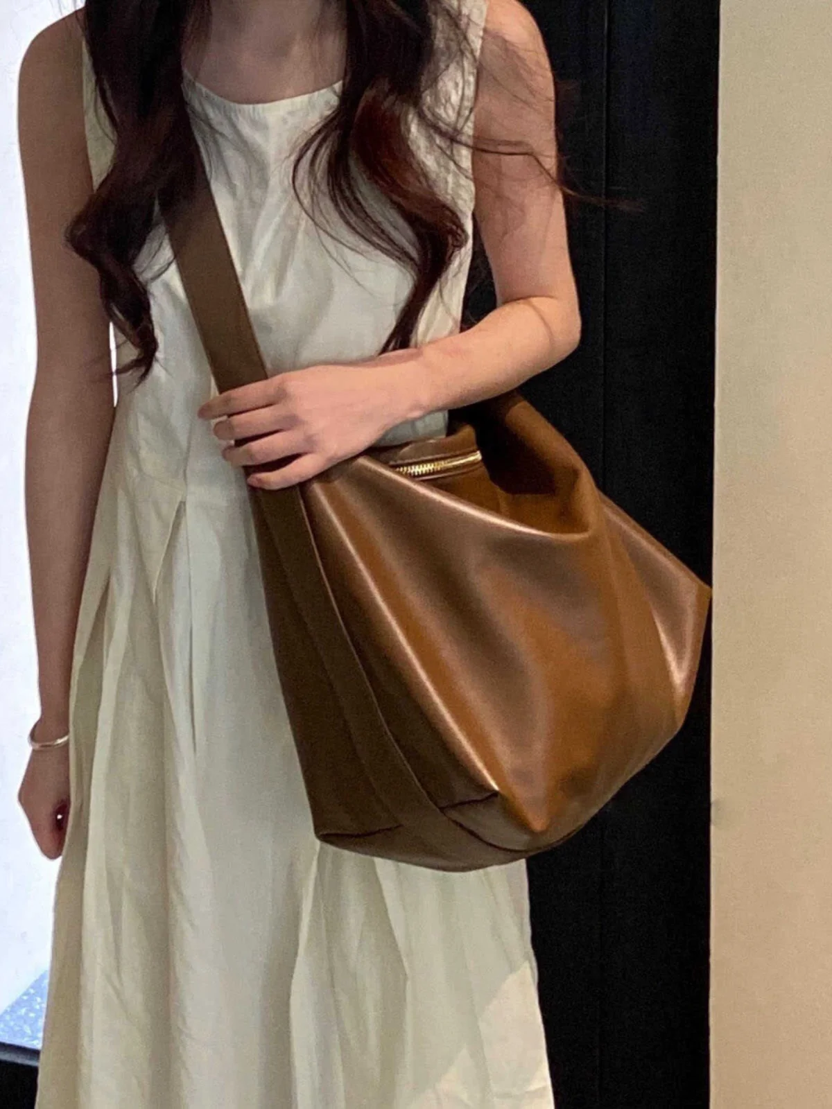 Borsa tote retrò giapponese Sle Borsa a tracolla grande Capaci Borsa per pendolari singola in morbida pelle PU Casual Sle per giovani