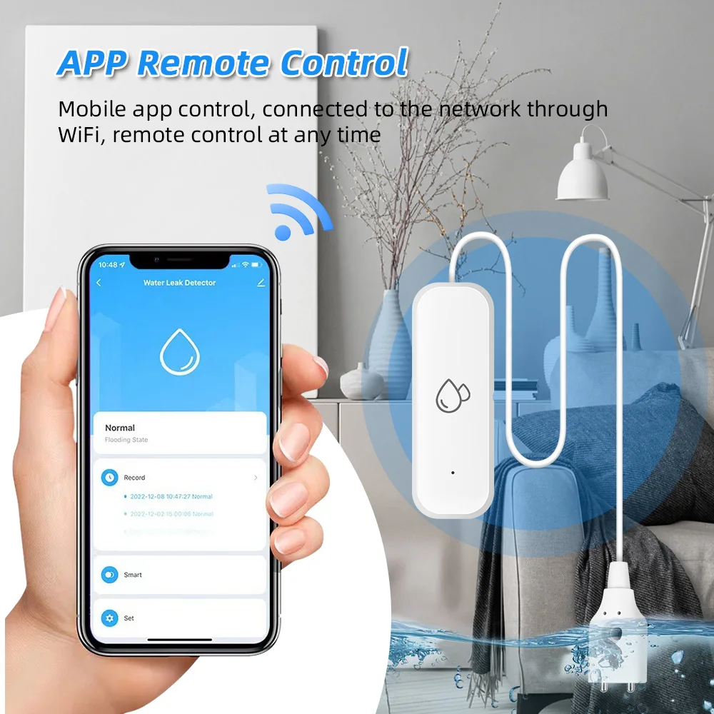 ZY-Tuya WiFi Water Leakage Sensor Detector, Smart Home, Inundação Alarme Vazamento de Água, Sistema de Segurança, Trabalhar com Alexa, Google