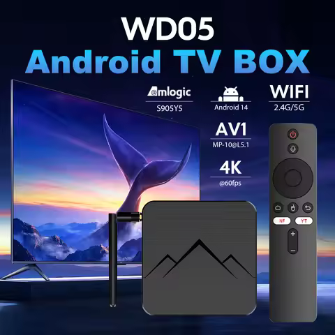 Android 14 WUDUNG WD05 AV1 Smart TV Box 2.4G &amp; 5G Dual-Band WiFi 6 4K HD Set-Top Box Media Player Amlogic S905Y5 4G/32G Bluetoot