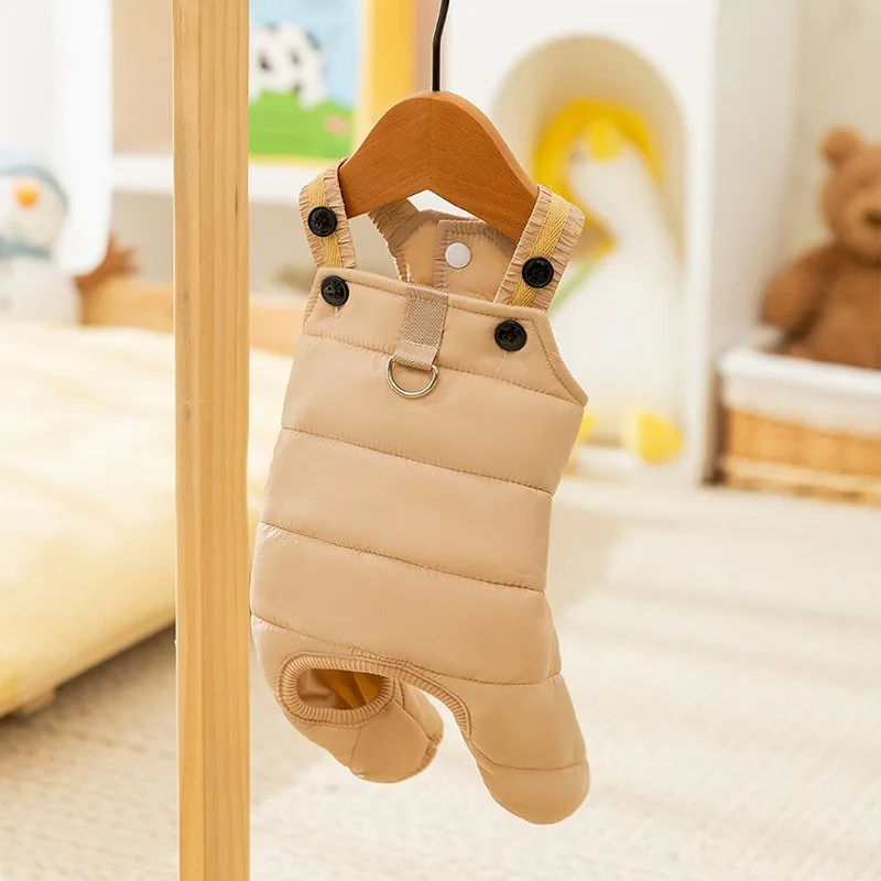 Teddy Solid Colour Strappy Trousers Dog Winter Warm Cotton Jacket Puppy Four Legs Clothes Pet Onesie Pet Supplies