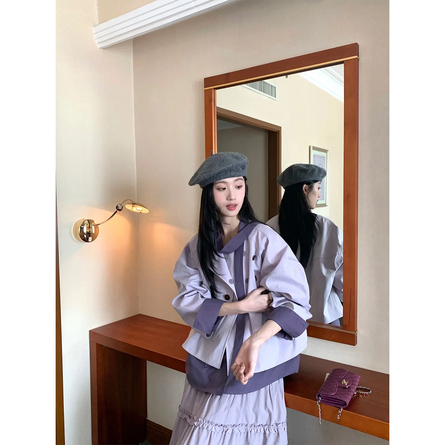 

Женская свободная куртка Soolrok Purple Casual Loose Fit с круглым вырезом, удобная, дышащая, из других материалов