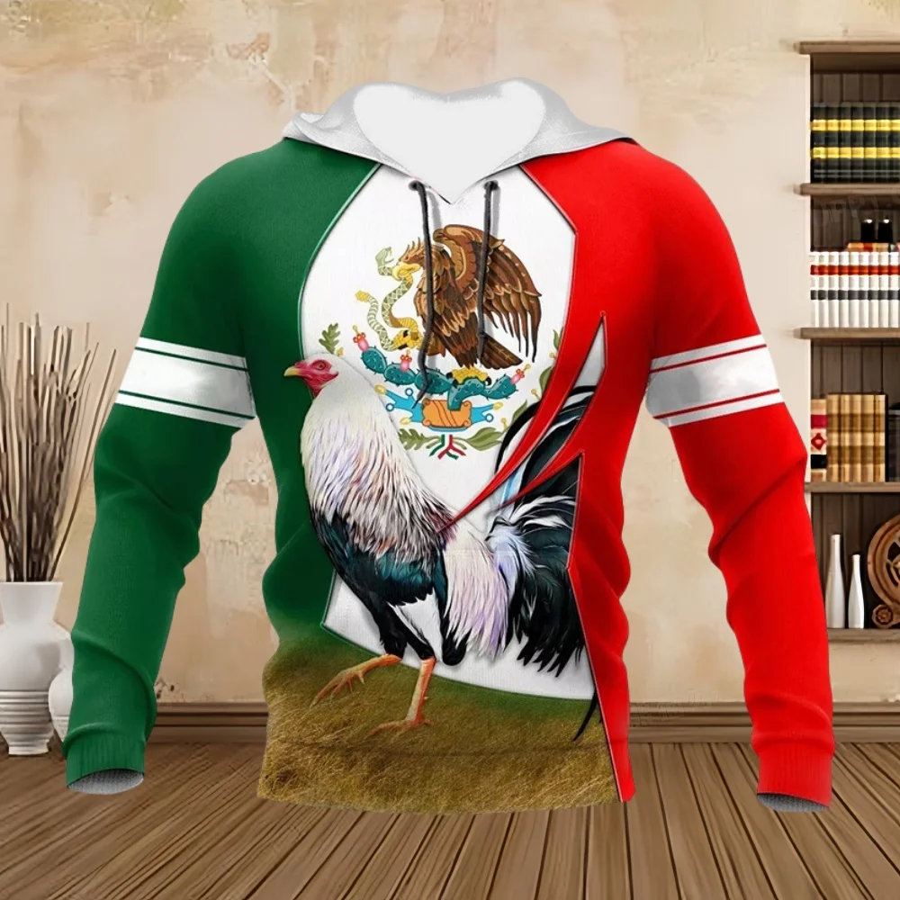 2024 New Sweatshirt Vintage Rooster 3D Print Hoodies Unisex Fashion Kangaroo Pocket Y2k Pullovers Hooded Sweatshirts Clothing