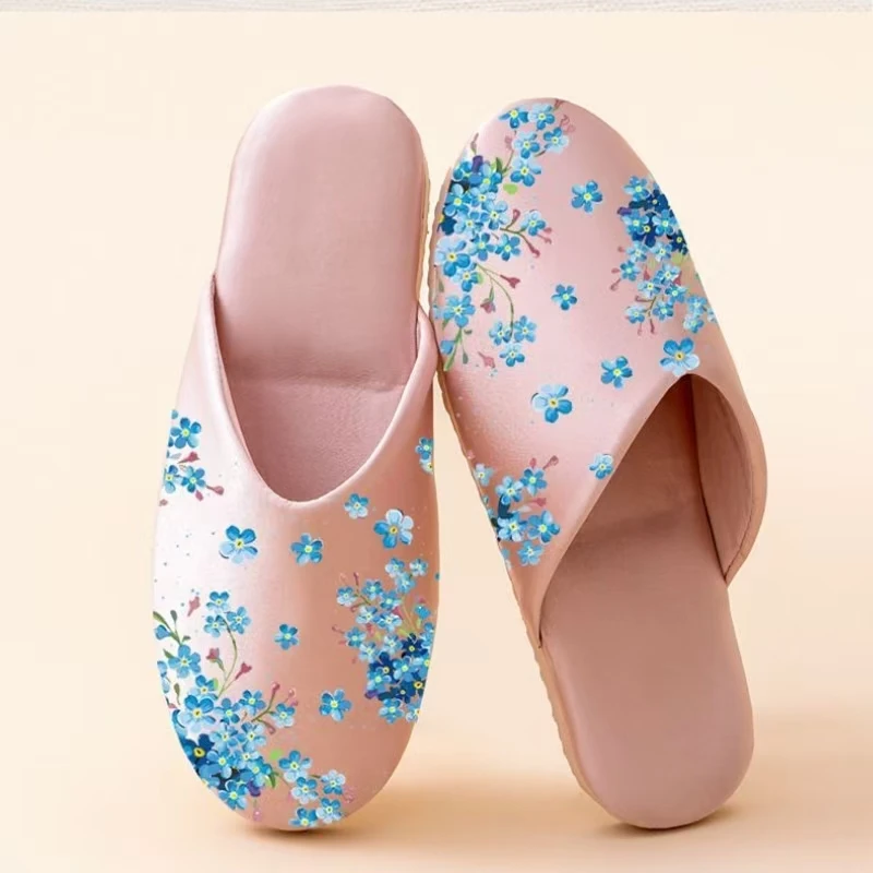 

Women's New Baotou Silk Print Home Slippers High Quality Four Seasons New Rubber Sole Non Slip Comfortable Floor Slippers