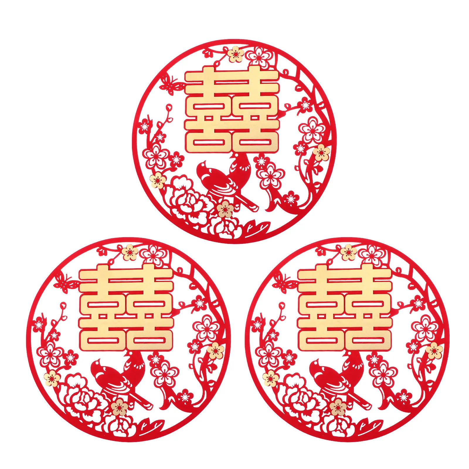 

3pcs Xi Character Red Window Clings For Marriage Room Decor Chinese Traditional Wedding Supplies Party Home Decoration Art Craft