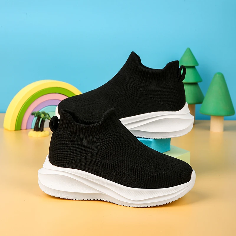 

Children's high top socks sports shoes, solid color knitted sleeves, breathable outdoor walking sports shoes
