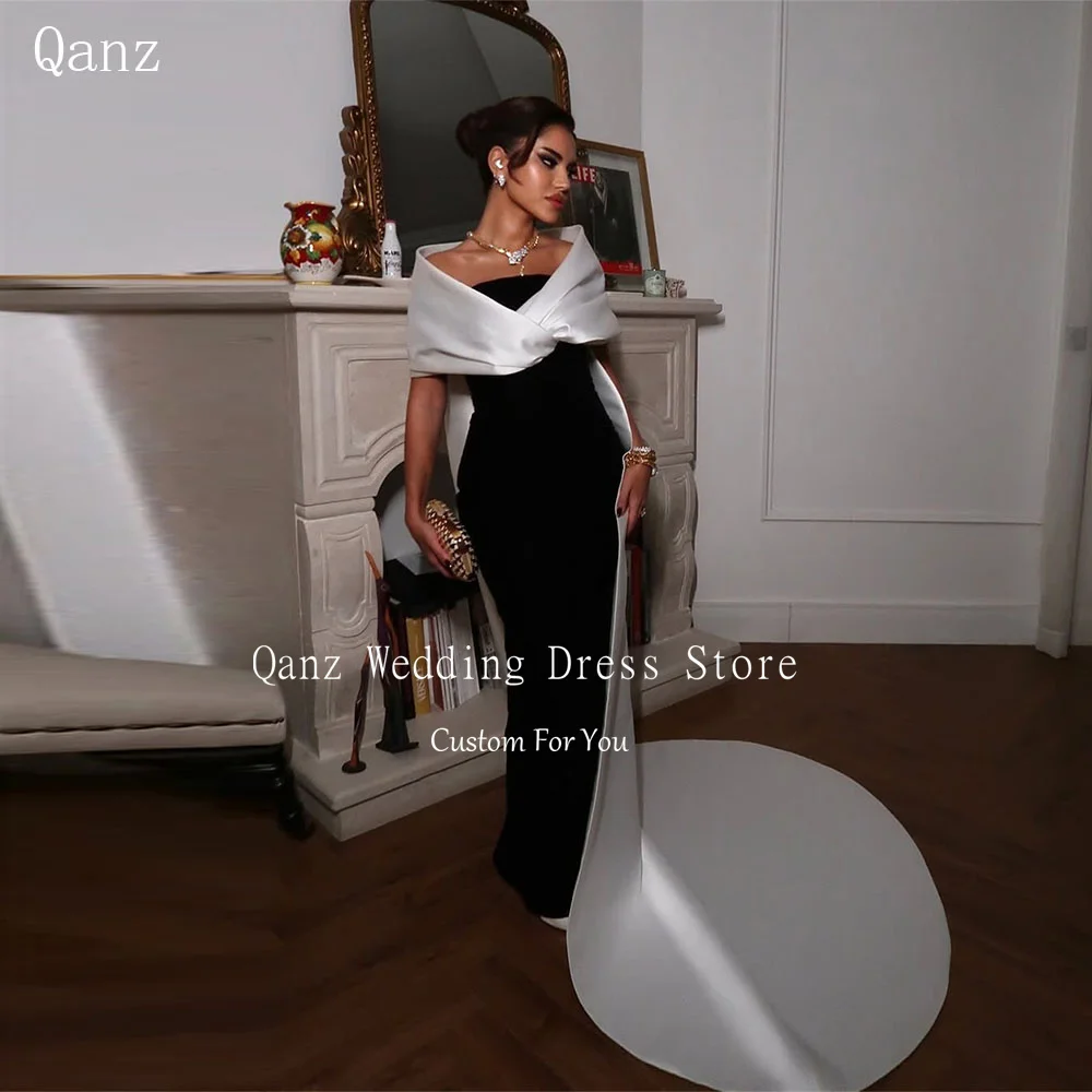 

Qanz Dubai Women Evening Dresses Mermaid Off The Shoulder Satin Formal Party Prom Gown Long Train Robes De Soirée Customized