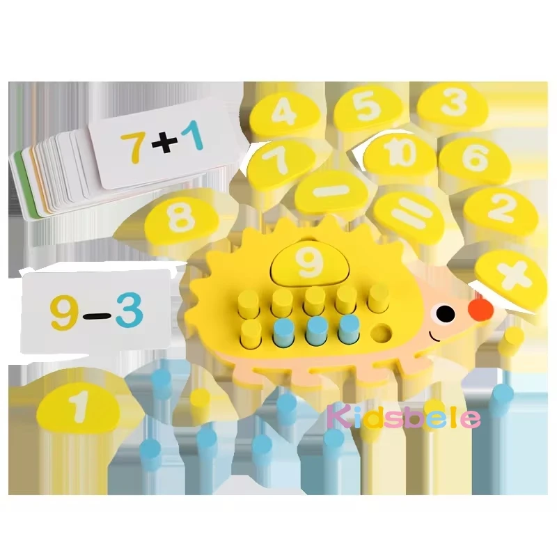 Kids Math Learning Toy Wooden Hedgehog Ten Digit Counter Montessori Addition and Subtraction Board for Numbers 1-10 Cognitive Te