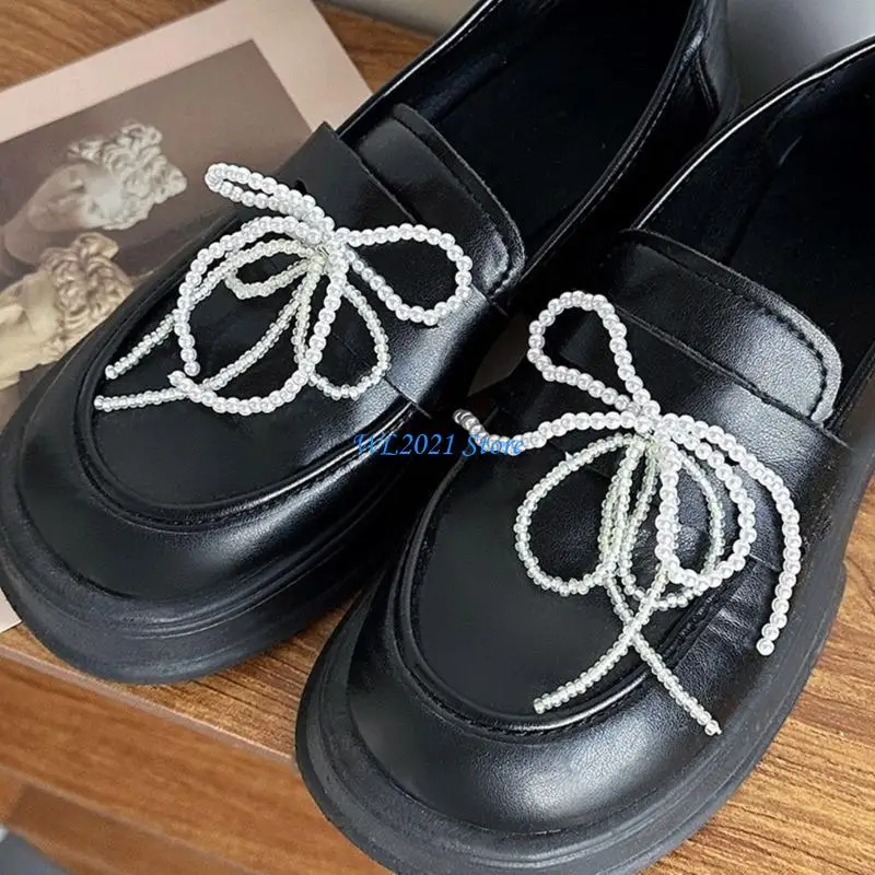 

G5GC Stylish Bowknot Shoe Buckle Pearl Bows Shaped Shoe Clip Embellishment for Keychain Neckalce Earrings Jewelry Making Tool