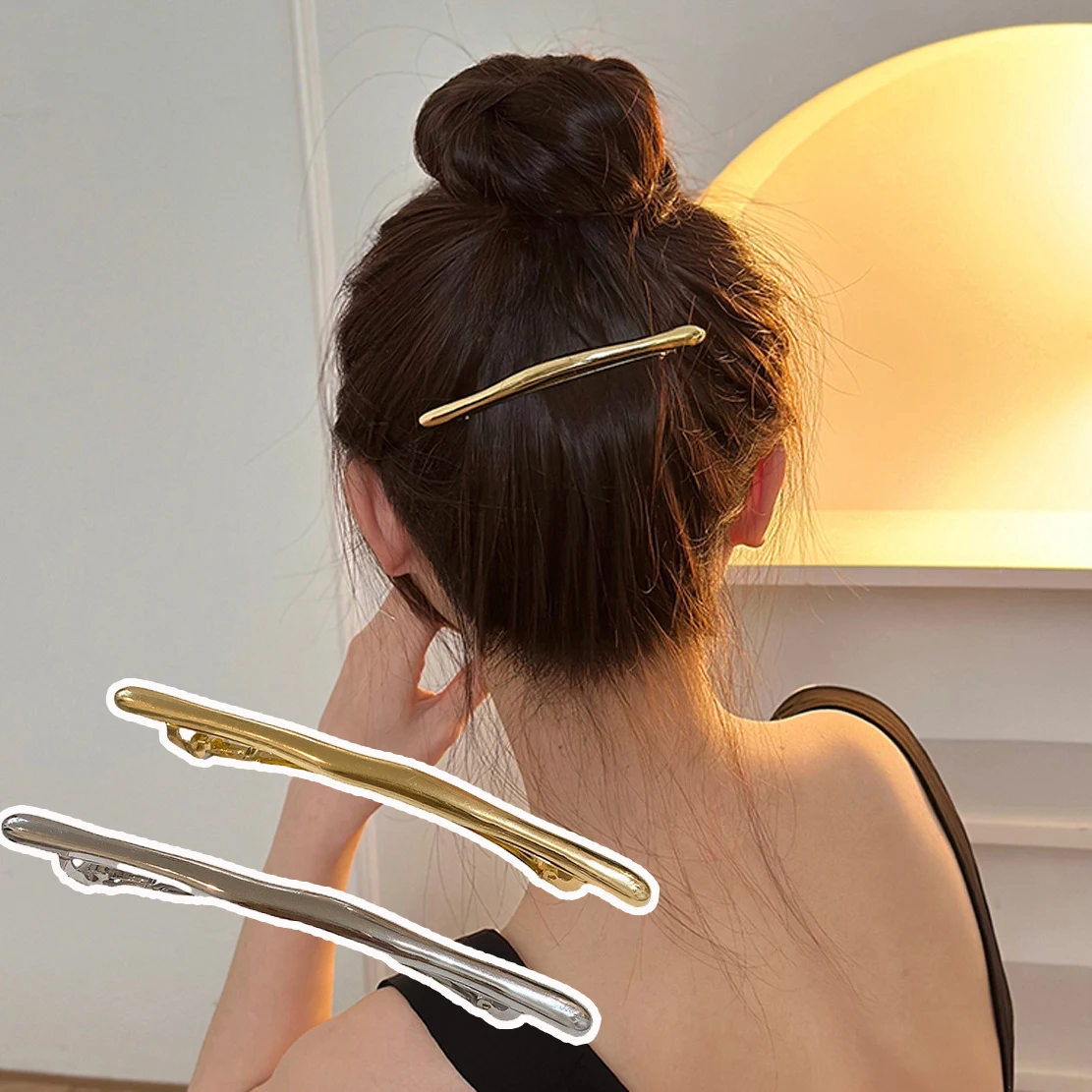 DIY Metal Irregular Shape Long Hair Clip 11cm Alloy One Word Hairpin Women Golden Long Strip Barrettes Spring Clip Ponytail Clip