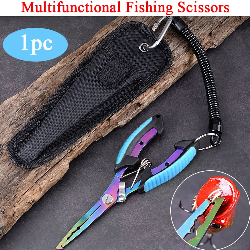 

Stainless Steel Colored Titanium Fishing Pliers Multifunctional Fishing Scissors With Storage Bag Outdoor Fishing Gear Supplies