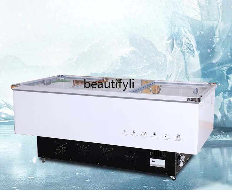 

2 meters double compressor long freezer commercial fresh-keeping frozen transparent glass refrigerator display cabinet