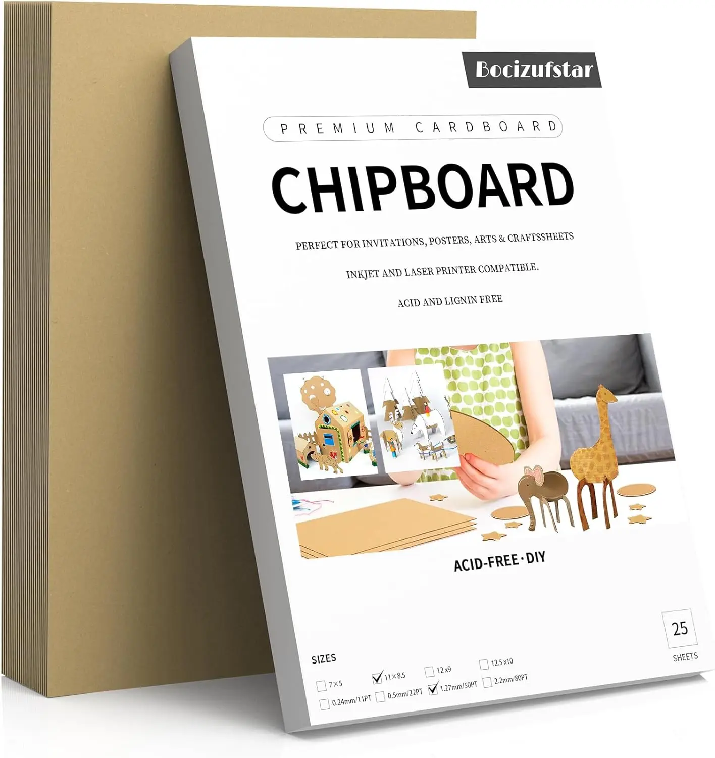 

Chipboard Sheets 8.5x11 - 25 Pack, 50PT Thick for Book Binding, Scrapbooking, Art Projects, and Packaging