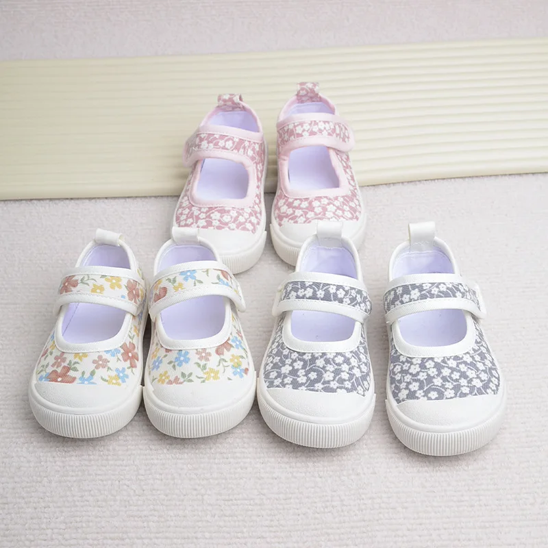 Spring Girls Canvas Shoes Cute Floral Children Casual Shoe Colorful Sweet Style Square Mouth Kids Flat Shoes детская обувь