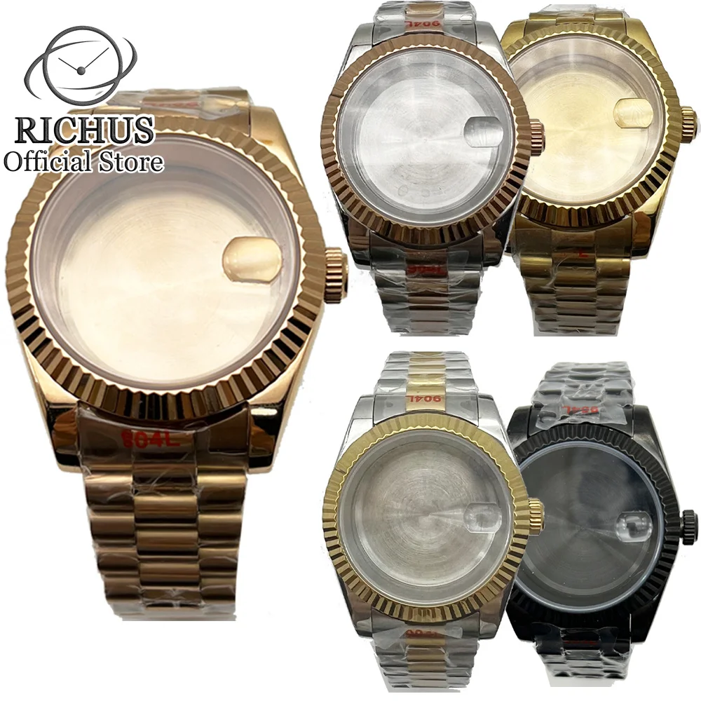 RICHUS 36mm/40mm Watch Case With Strap Sapphire Glass fit NH35 NH36 ETA2824 2836 Miyota8215 8205 821A PT5000 ST2130 Movement