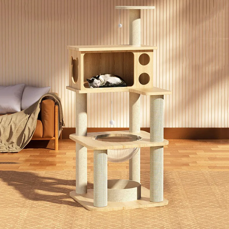 

Cat Solid Wooden Cat Climbing Frame Cat Tree Nest Tower Apartment Scratching Post Platform Sofa Hanging Chair Kitten Supplies