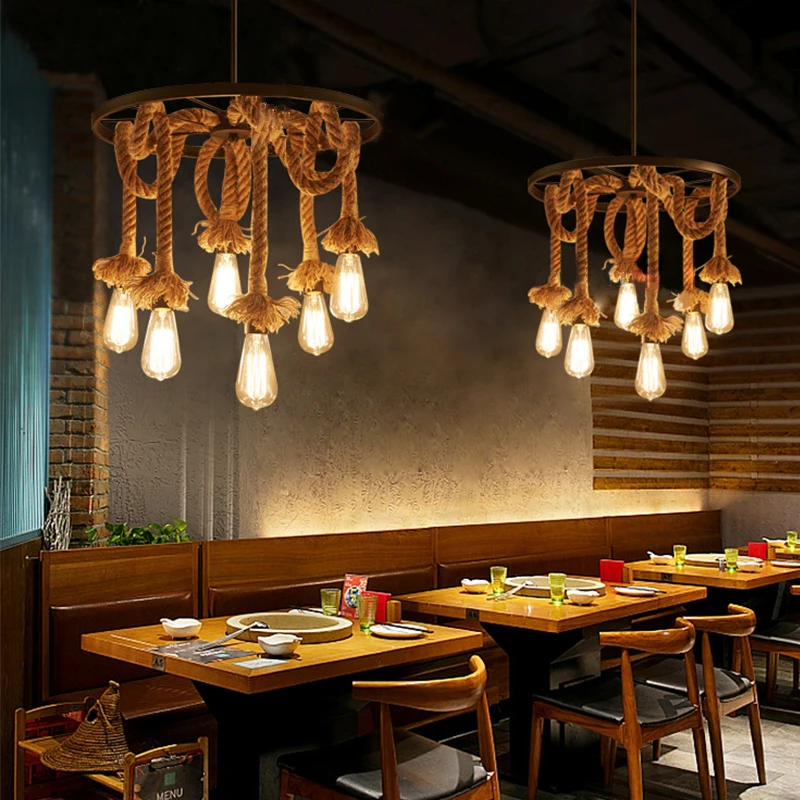 

TEMAR American Style Retrohemp Rope Chandelier Nostalgic Loft Industrial Style Internet Cafe Restaurant Hot Pot Shop Pendant