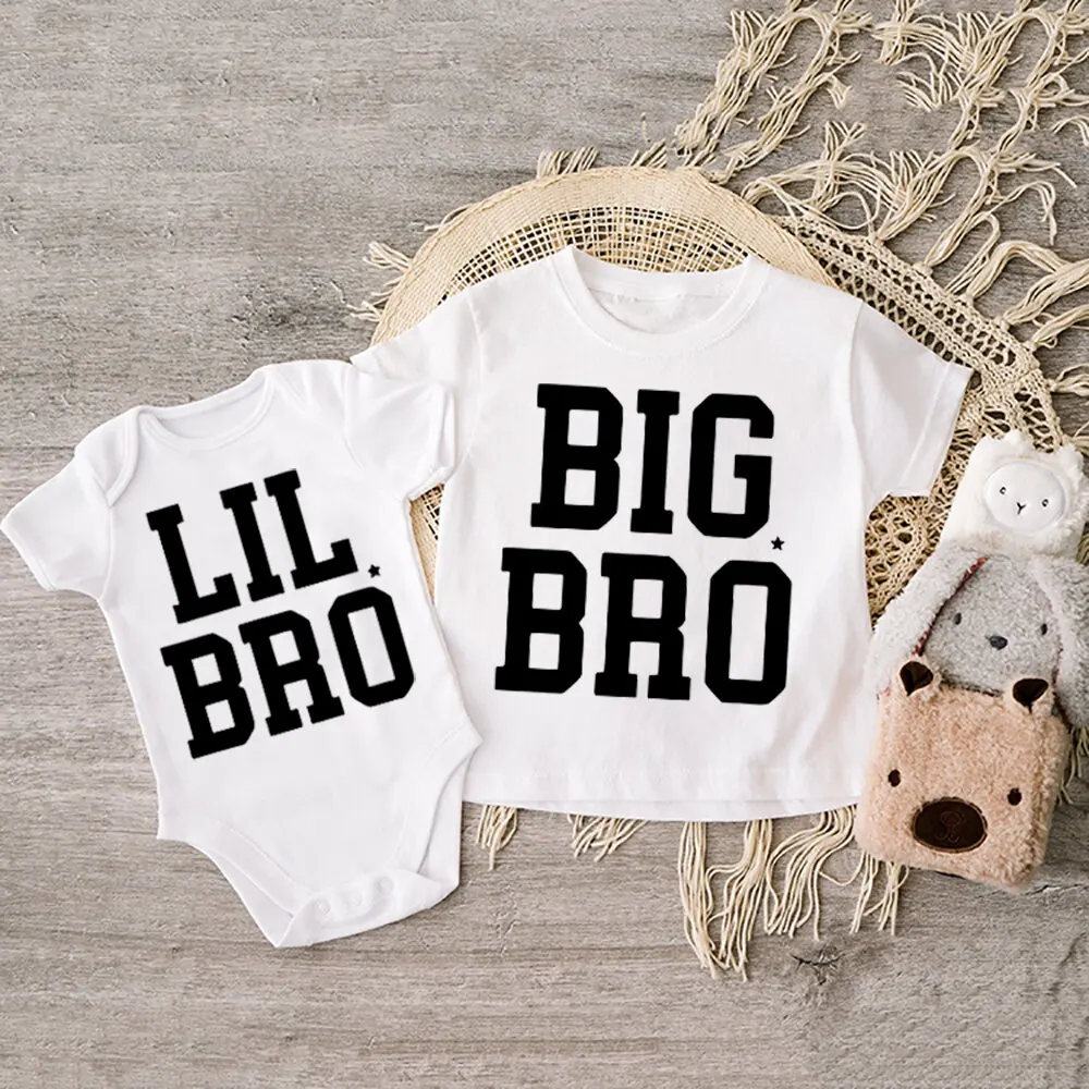 Big Brother&Little Brother Siblings Matching Kids T-Shirts+Baby Romper Boys Girls Summer Top Newborn Bodysuit Party Gift Outfits