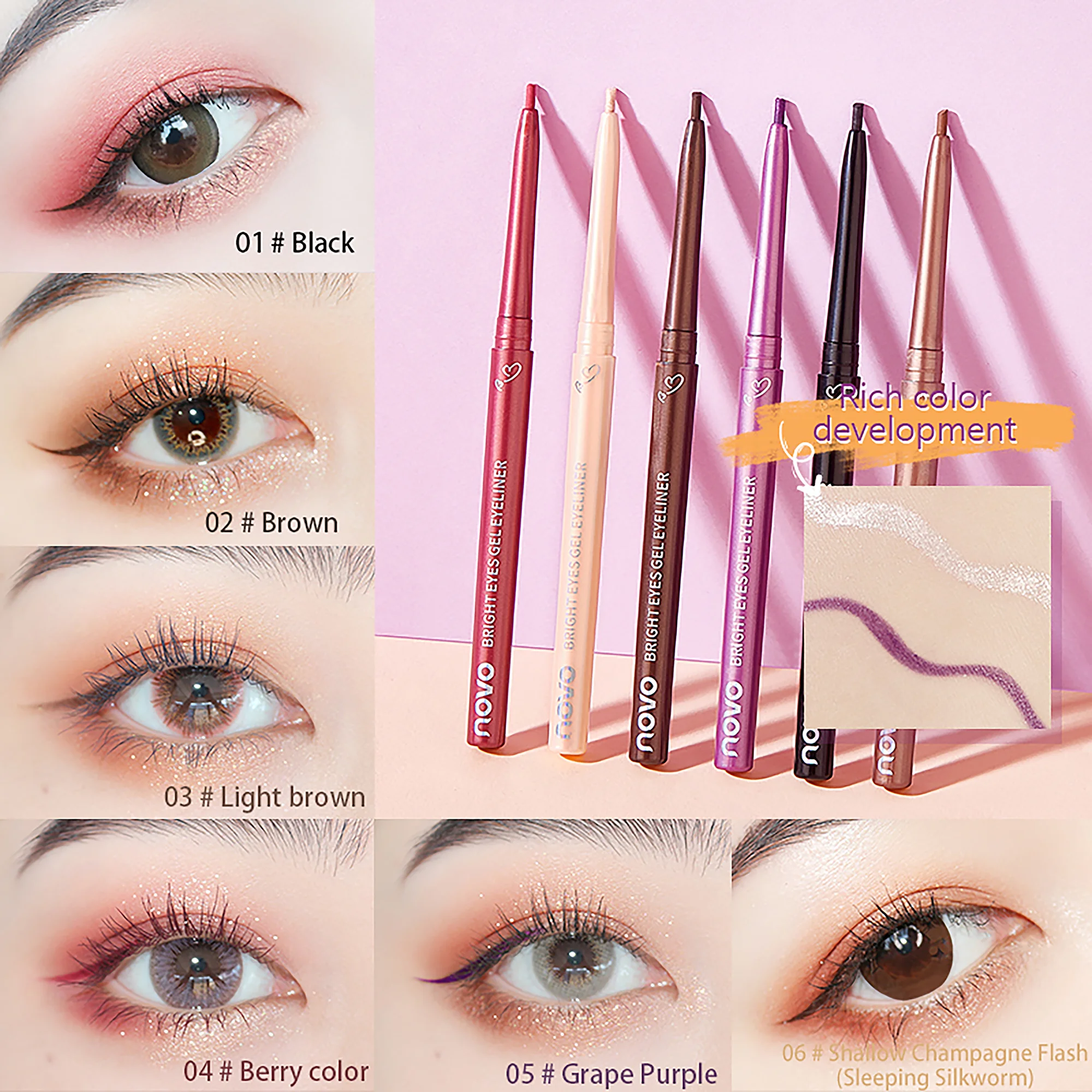 NOVO 防水・耐汗性 長持ちジェルアイライナーペンシル - 毎日使いやパーティーにも最適なスマッジプルーフ