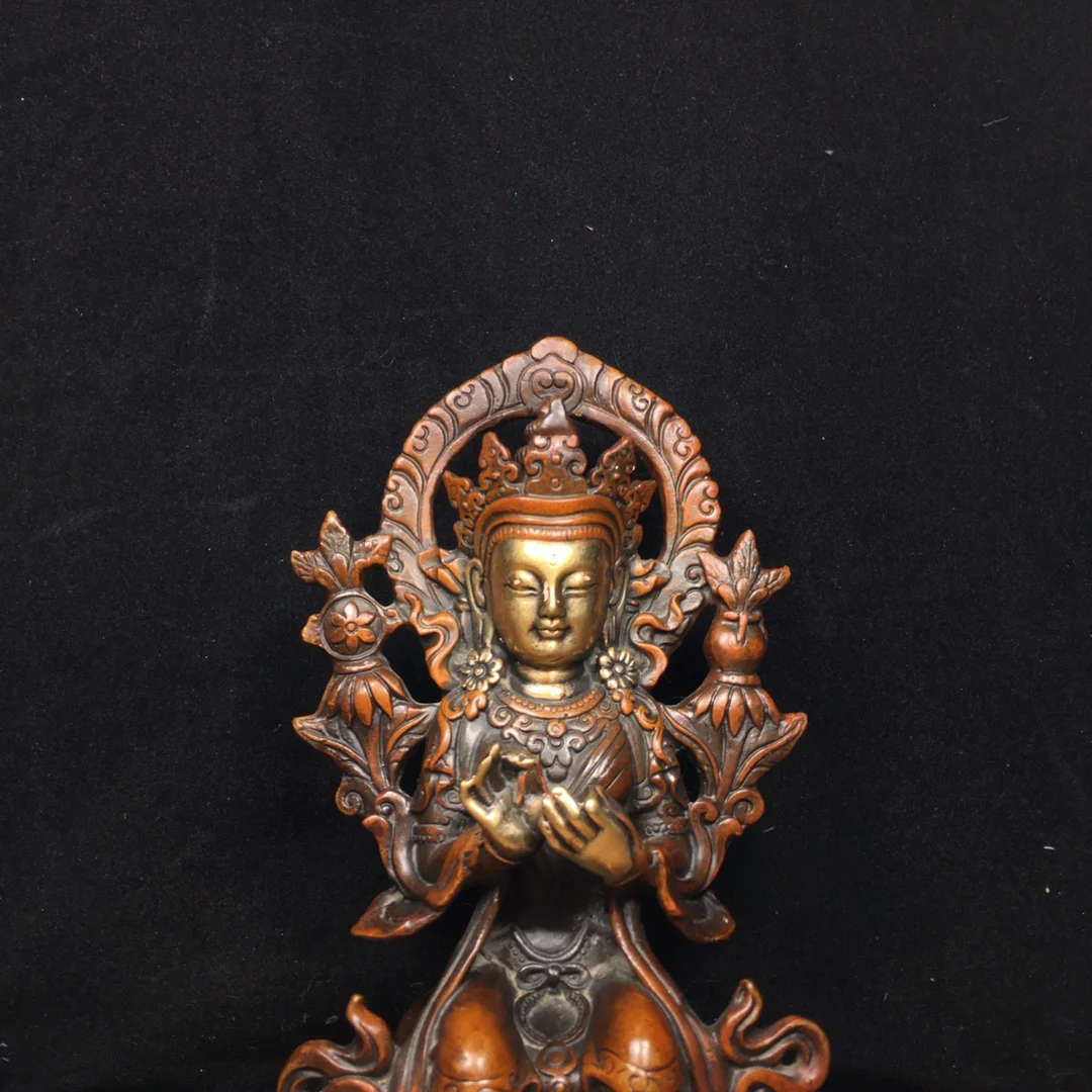 Nepalese brass gilt copper Maitreya Buddha Qiangba Future Buddha Home Offering Indoor Incense Case Ornament 18cm