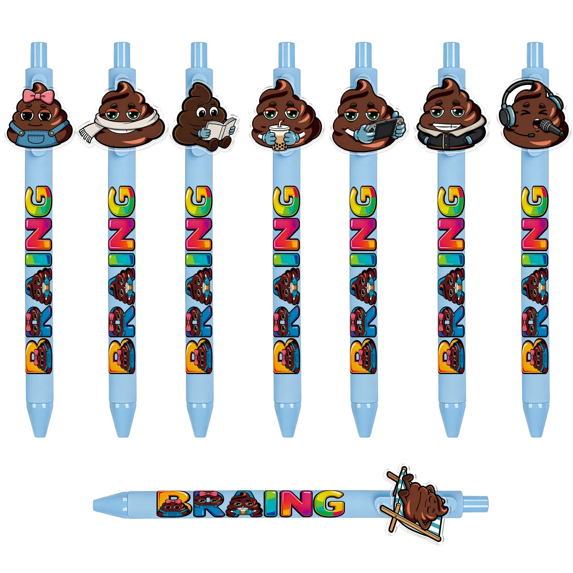 8 pieces / 16 pieces poop-themed ballpoint pens. Special pens for students' writing. Back-to-school season push-button gift pens