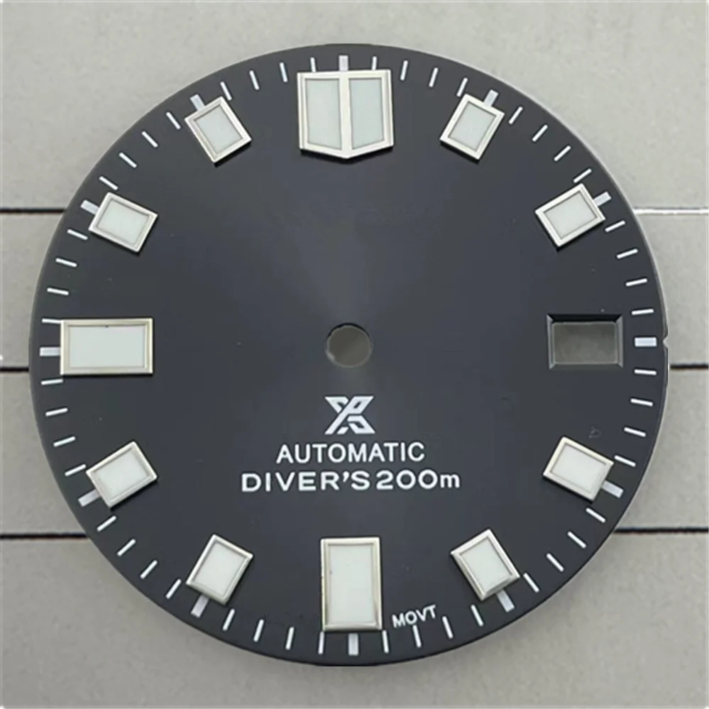 28.5mm Dial NH35 Mechanical Watch Diving Black Grey Dial Green Luminous NH36/4R35 Movement S Logo Dial Sliver Whtie