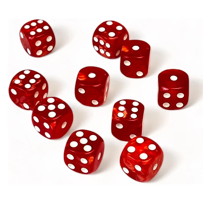 10Pcs/set 16mm Rounded Pearl Pattern Point Dice Regular Number Dice Pearl Pattern Red