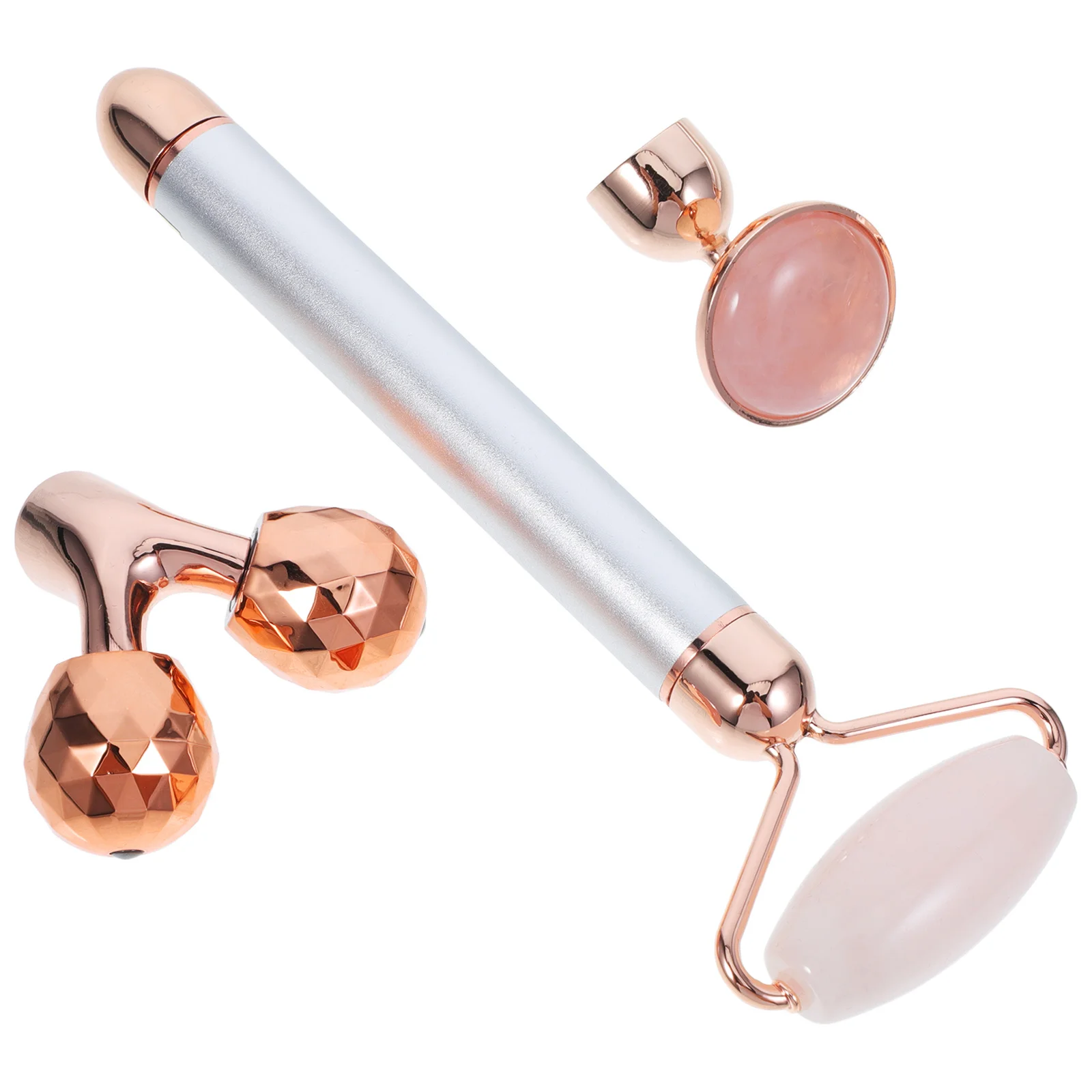 1セット ジェイドフェイスローラー 3-in-1 クリスタルフェイシャルマッサージツール しわ防止フェイシャルローラーキット 肌用