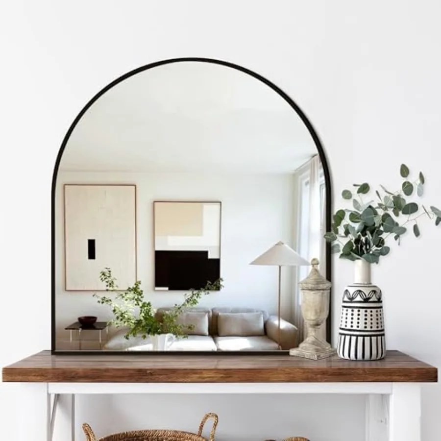 

Bathroom Vanity Mirror for Wall32"x30" Arched Metal Framed Bathroom Mirror for Over Sink Entryway Living Room Bedroom Black