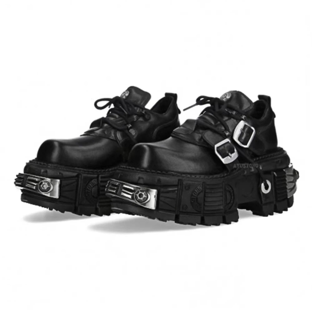 Fashion Women Goth Heavy Metal Genuine Leather Motorcycle Boots Thick Bottom Men Punk Ankle Y2k Single Platform Sneakers Shoes