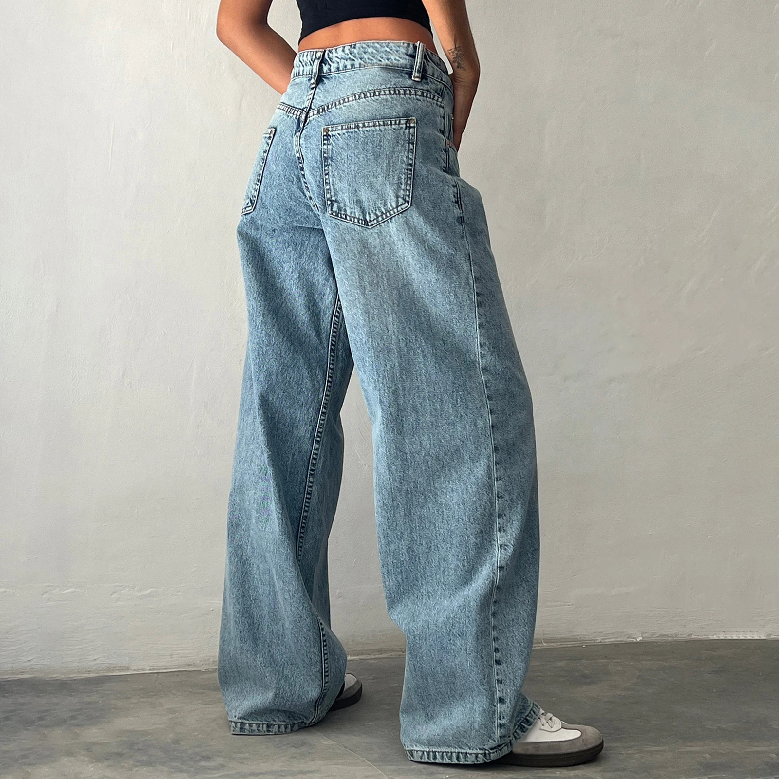 Y2K Baggy Jeans for Women Trendy Low Rise Casual Straight Leg Boyfriend Jeans Denim Pants with Pocket Streetwear