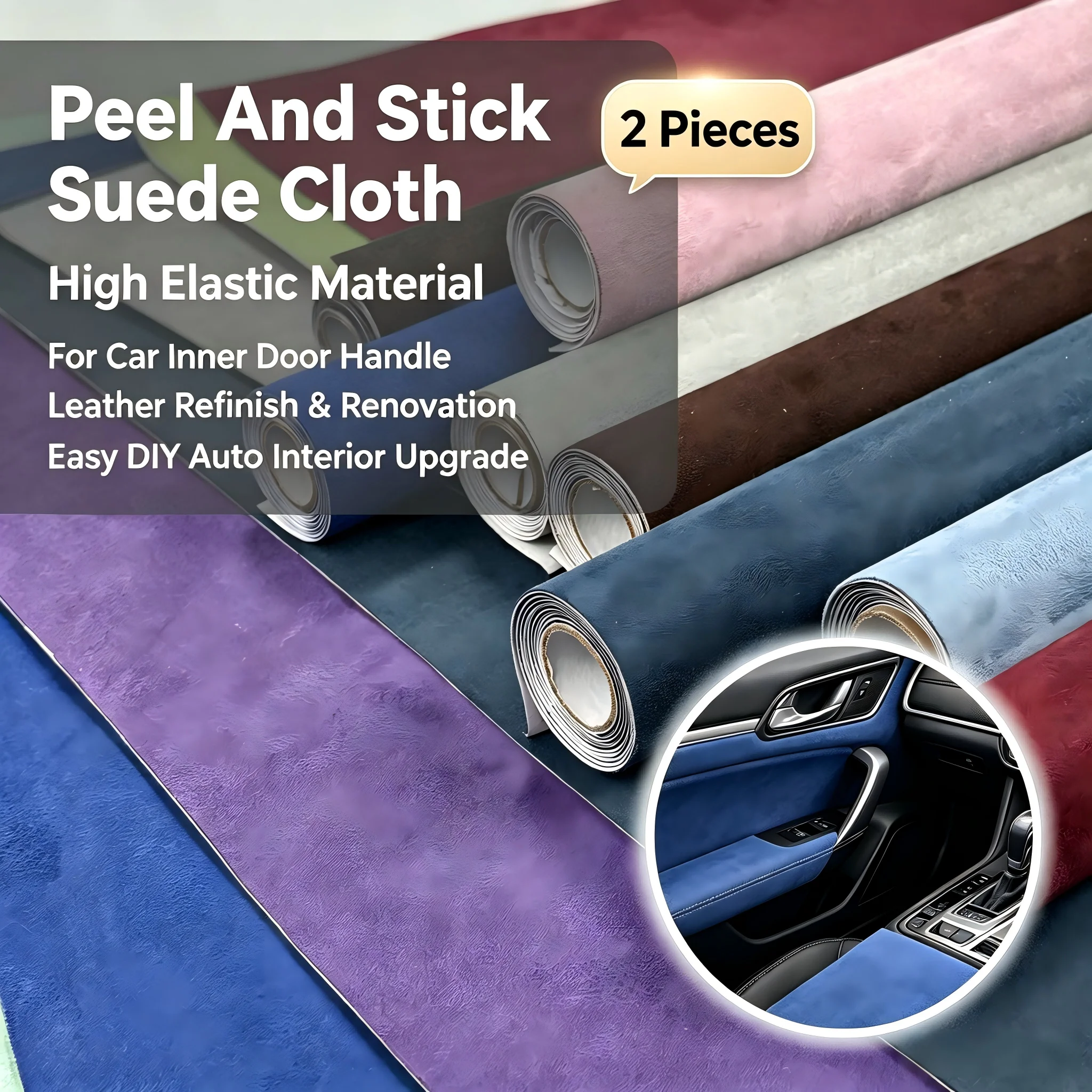 2 Pieces 30×140Cm Self Adhesive Suede Fabric 0.6mm For Car Door Handle Area Leather Wear Repair & Interior Refresh