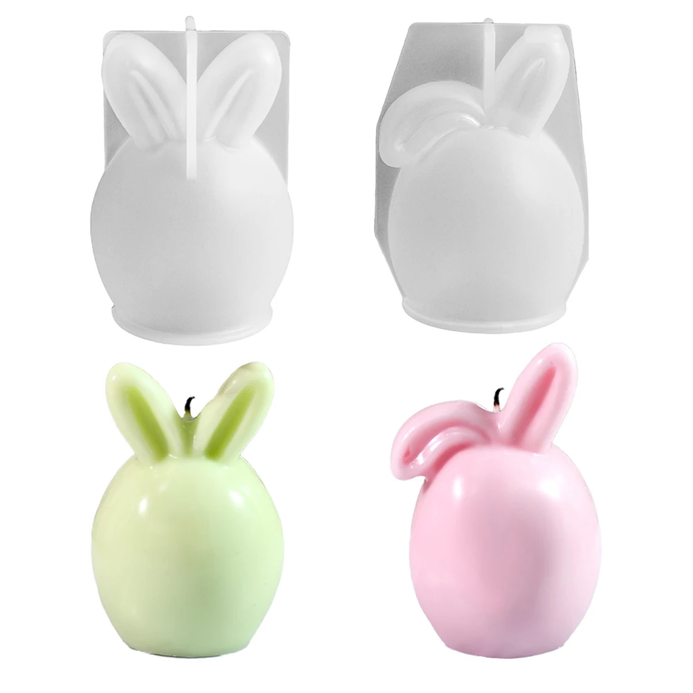 Easter Bunny Aromatherapy Candle Mold Silicone DIY Rabbit Candle Making Mould 3D Faceless Rabbit Head Mold for Party Decoration