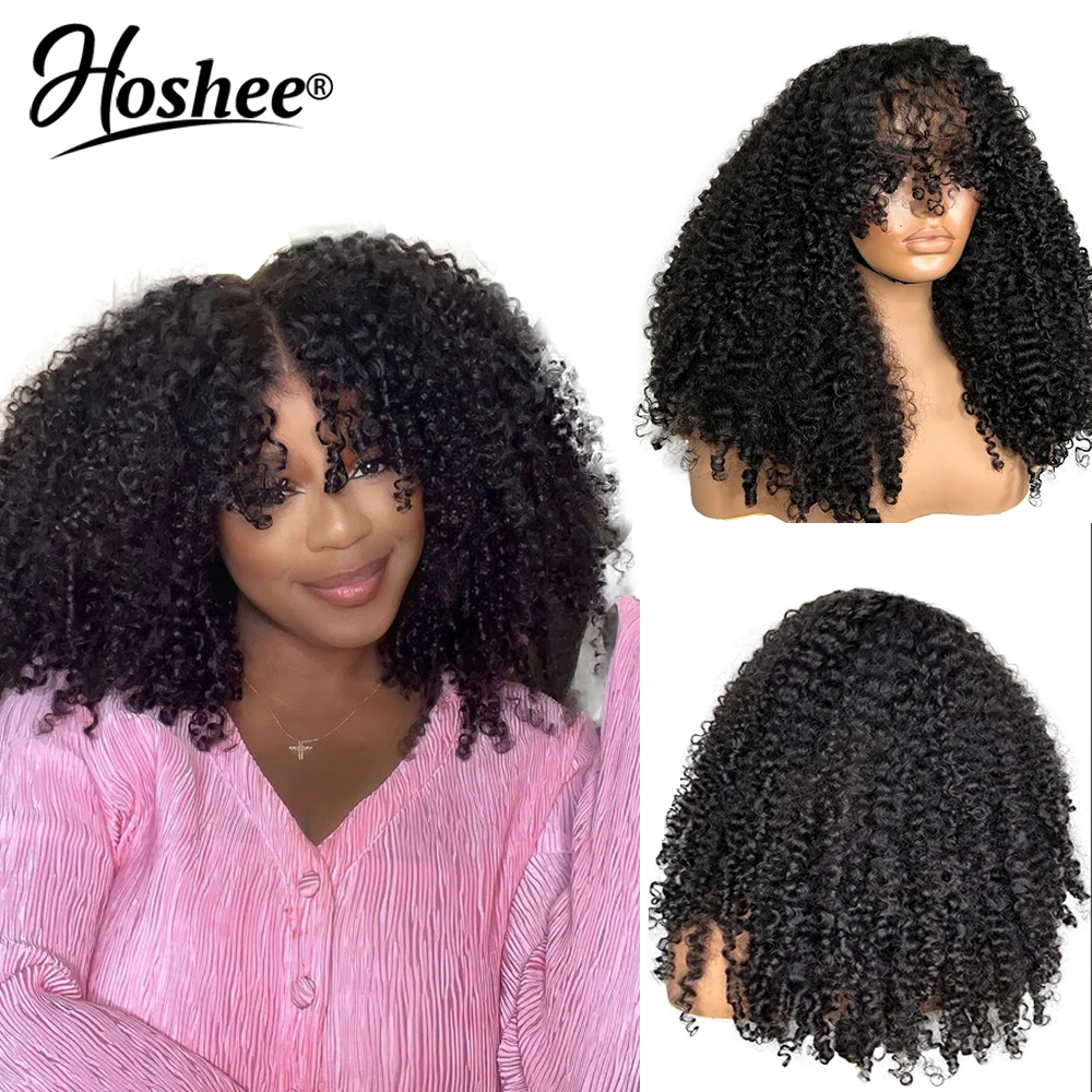 Bouncy Curly 13x4 Lace Frontal Human Hair Wigs For Women Burmese Curly Wig With Bang Preplucked 4x4 Lace Closure Wig 250% Remy