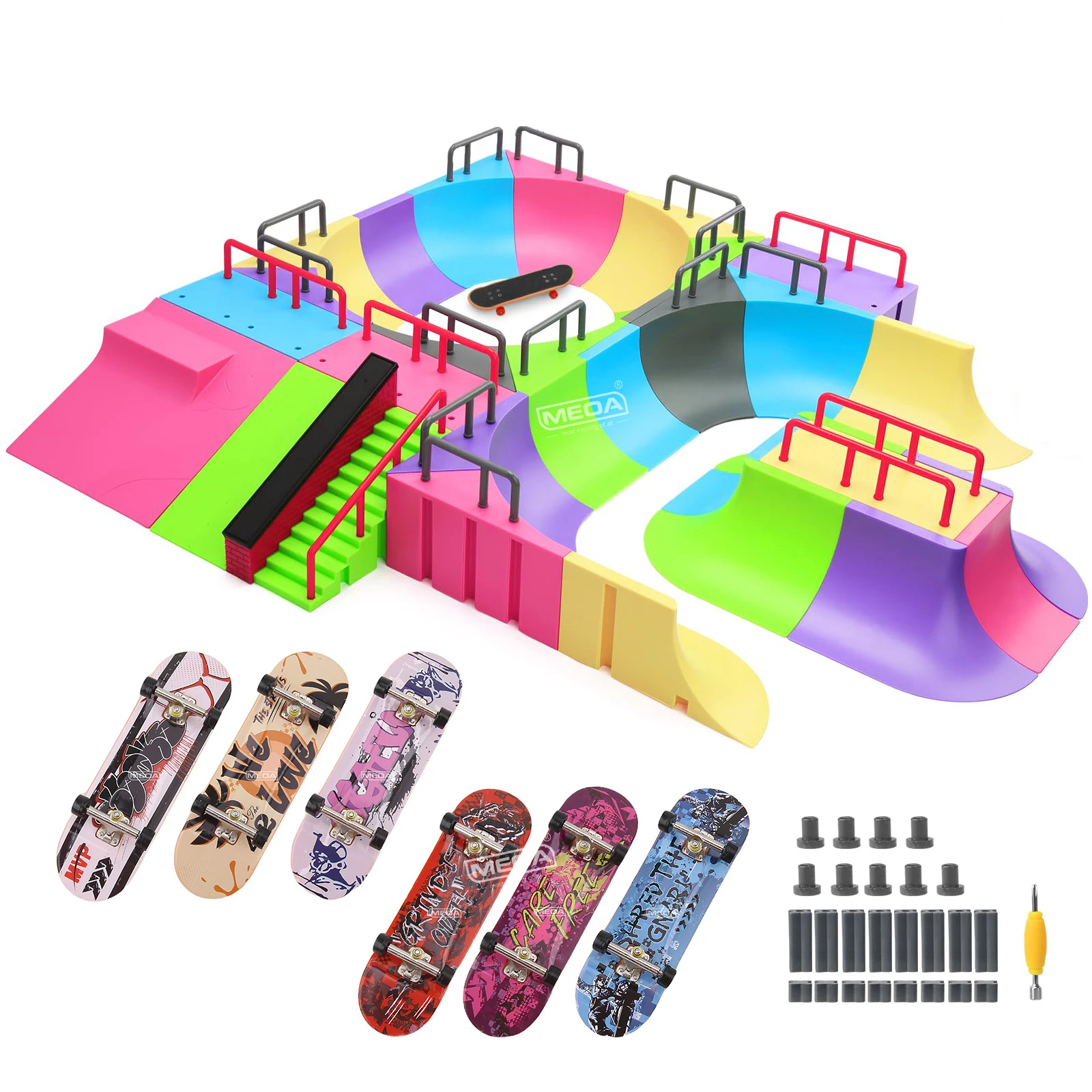 Colorful DIGIT DECK Finger Skateboard Toys Skatepark Ramp with Finger Skateboard 100*30mm  DIGITDECK Playset Finger Game Play