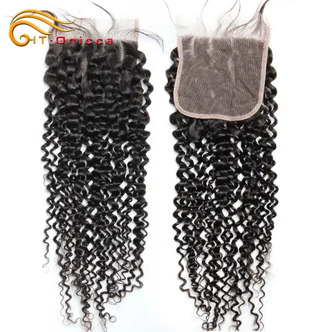 Kinky Curly Closure 4X4 Lace Closure Only Brazilian Remy 100% Human Hair Ear to Ear 13x4 Lace Frontal Closure Natural Color