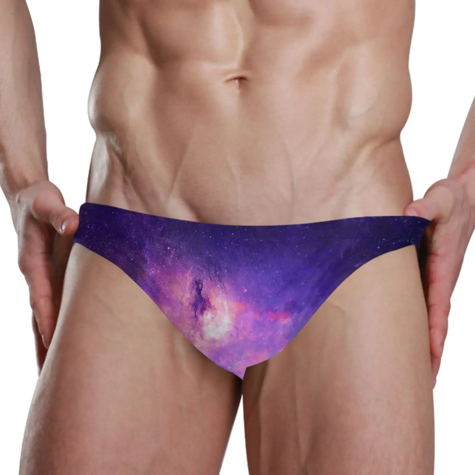 Swmwear-Calzoncillos de cintura baja con estampado de cielo estrellado para hombre, ropa interior triangular, Bikini de secado rápido, pantalones de playa