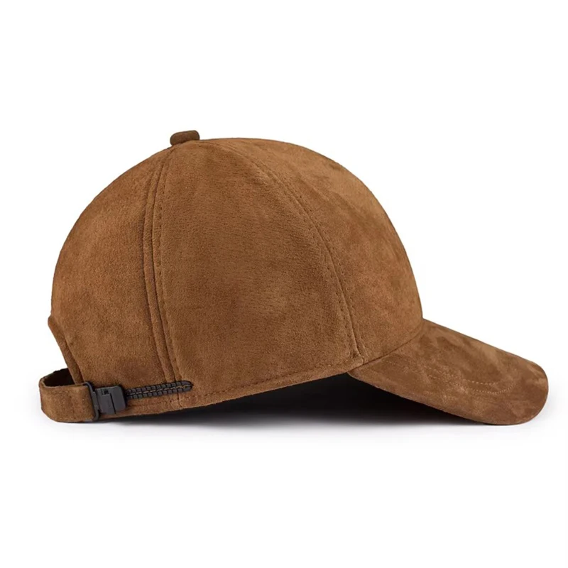 Unisex Genuine Suede Leather Baseball Caps for Mens Womens Adjustable Buckle Back Classic Baseball Hat Visor Cap Male Bone