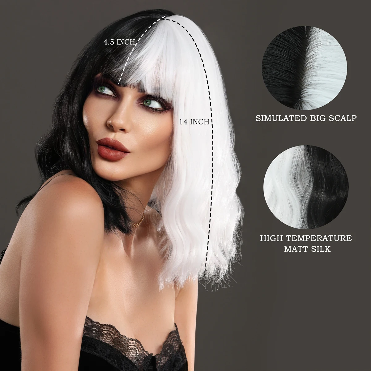 Women's Cruella Devil Synthetic Hair Wig for Halloween Cosplay