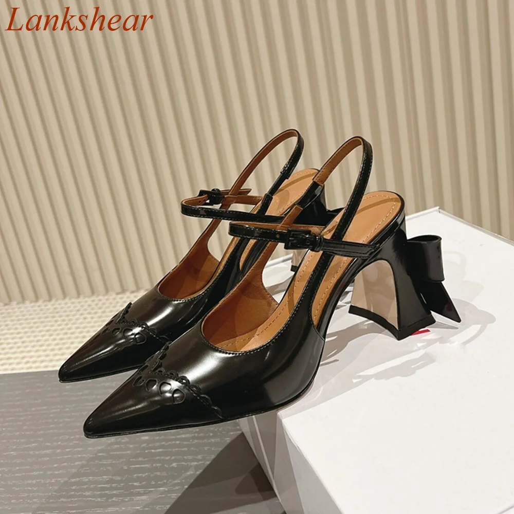 

Pointed Toe Shallow Women Pumps Slingback Butterfly Knot Fashion Sexy Square Heel Buckle Party Women Shoes 2024 New Arrivals