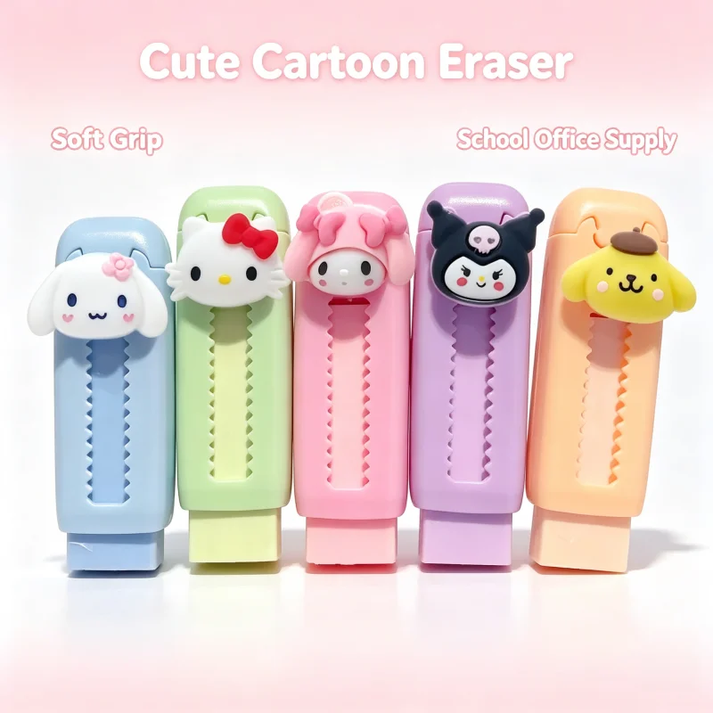 Cartoon Retractable Eraser Kawaii Pink Rabbit Design Push-Pull Eraser Student Stationery School Supplies Ladies Teen Gift Cute