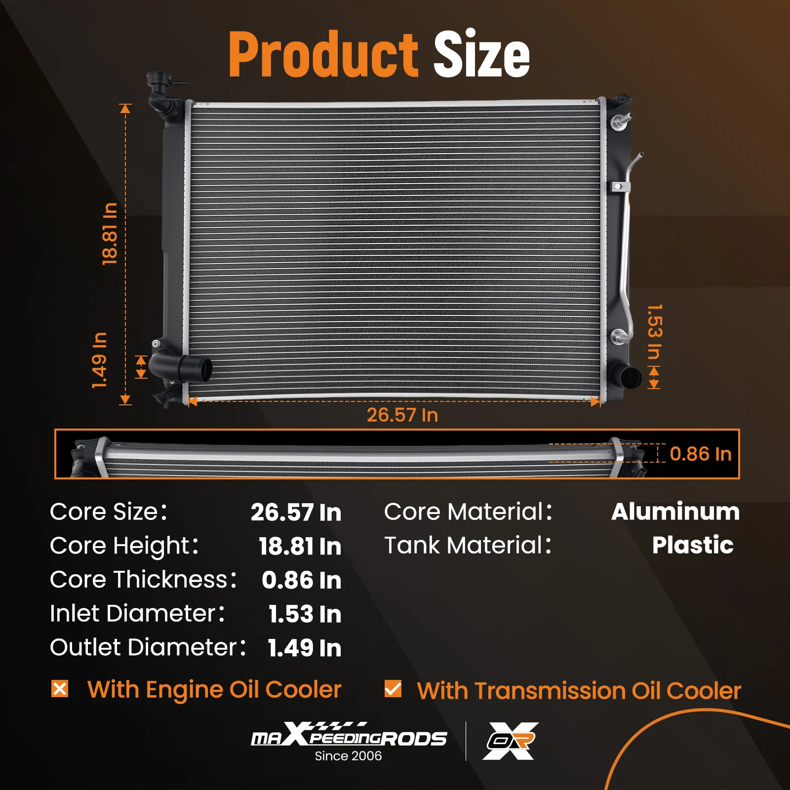 

Coolant Radiator for Toyota Sienna CE/LE 3.5L 2007-2010 8013076 3638 AT