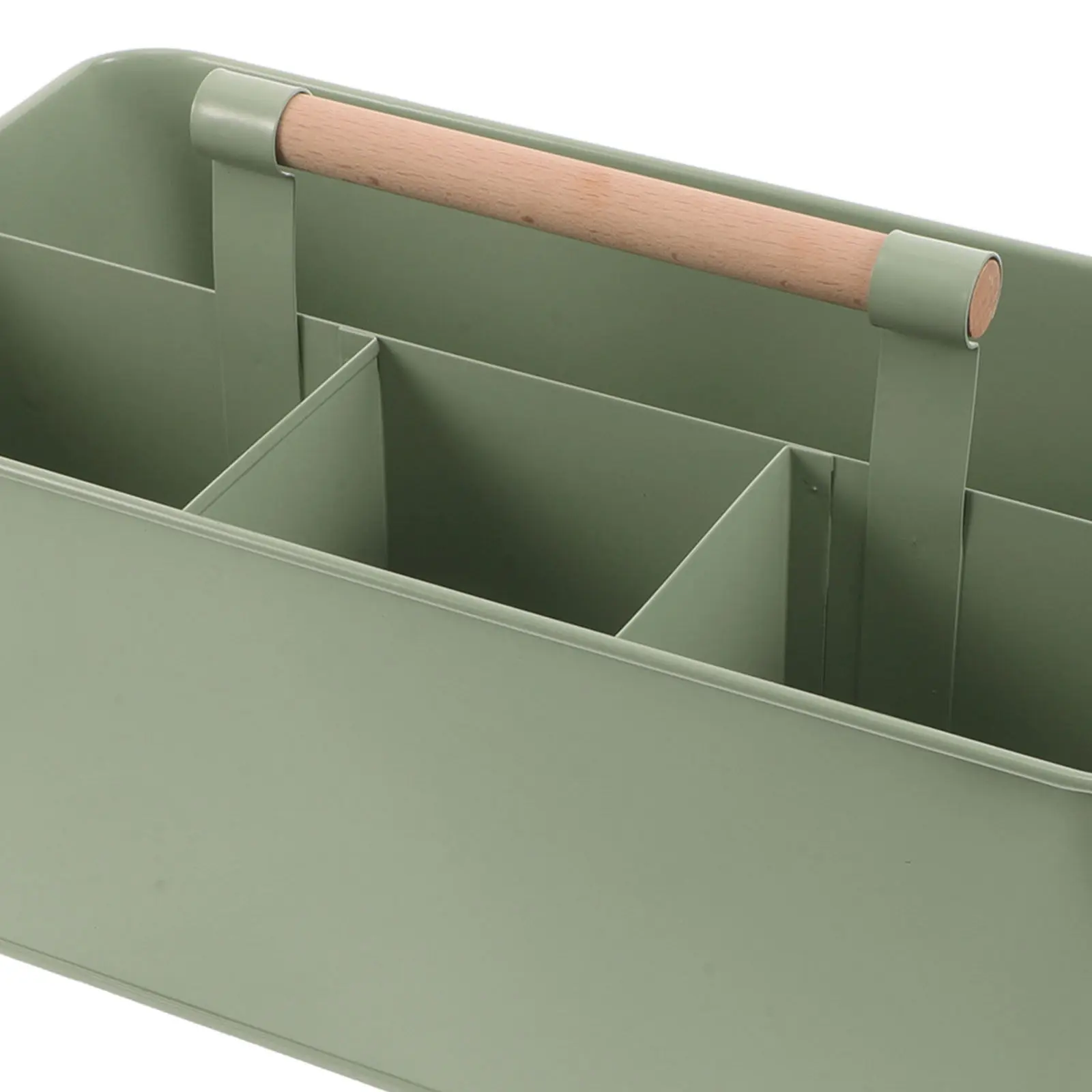13x7.5x7.1 Inch Metal Garden Tool Caddy Wood Handle 4-Compartment Gardening Tool Basket Drainage Design Rustproof Outdoor Indoor