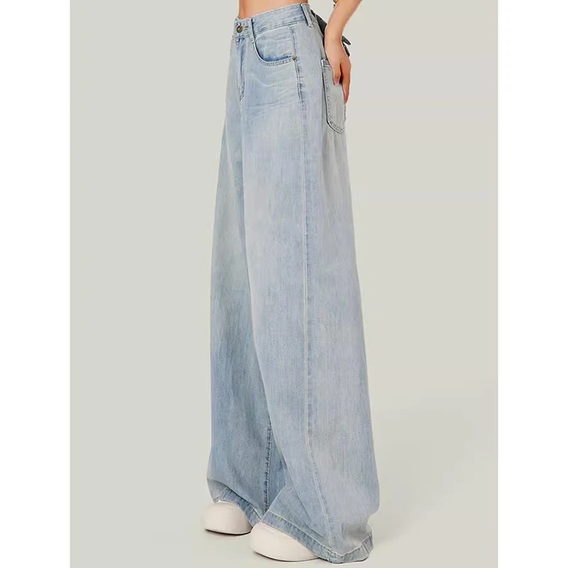 ผู้หญิงสูงเอวเสื้อผ้าแฟชั่น Baggy กางเกงยีนส์หญิง Vintage ขนาดใหญ่กางเกงขากว้างหญิง Gothic Light Blue ความงามกางเกง